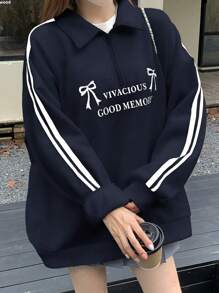 DAZY Autumn New Bowknot Printed Loose Casual Women Sweatshirt For Back To School,Long Sleeve Tops