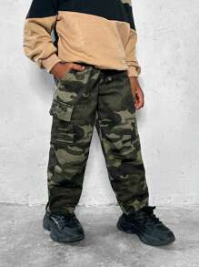 男童日常休闲多口袋迷彩印花牛仔裤 - 彩色 - 查看 5