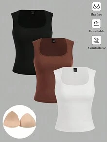 SHEIN LUNE 3pcs Women Casual Tank Tops, Summer Basic Top