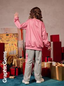 2 件套 Tween Girl 字母印花运动衫和撞色运动裤圣诞套装 - 粉色 - 查看 2