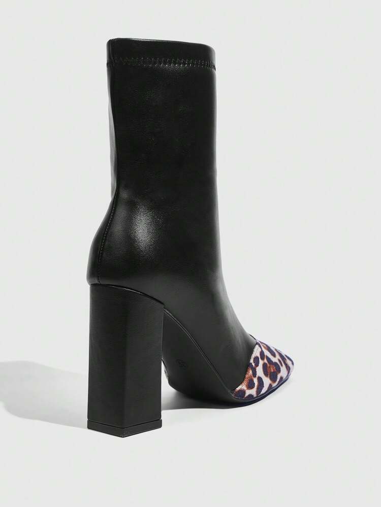 CUCCOO SZL Square Toe Chunky Heel Fashionable Sexy Leopard Print Splice Slim & Chic Riding Women Boots For Christmas And New Year Holiday