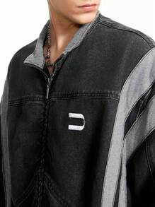 NEON BLANC Men's Streetwear Patchwork Denim Jacket