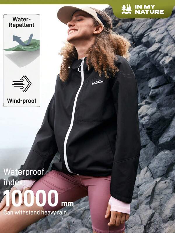In My Nature In My Nature Women Black Outdoor Commuting, Camping, Hiking Water Resistant Hoodie Windbreaker Jacket