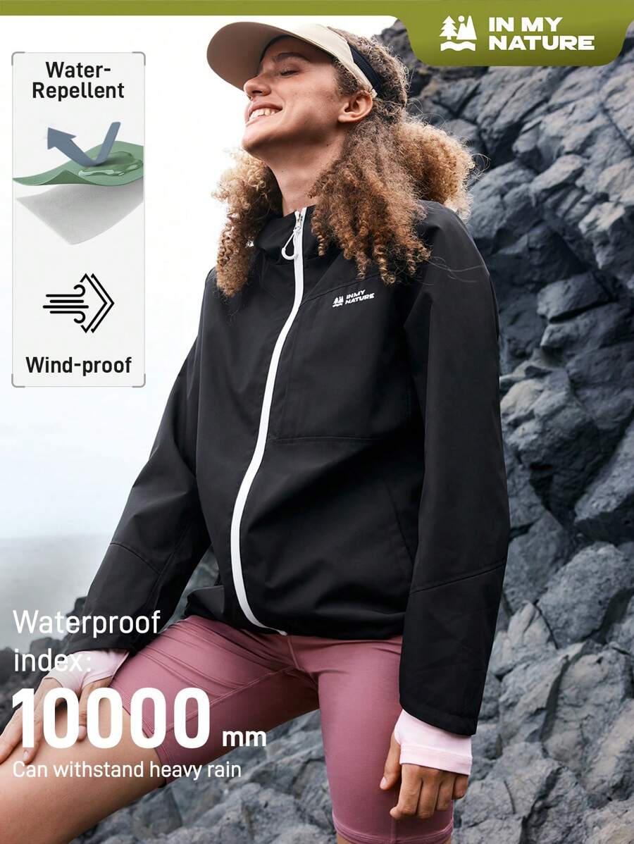 In My Nature Women Black Outdoor Commuting, Camping, Hiking Water Resistant Hoodie Windbreaker Jacket