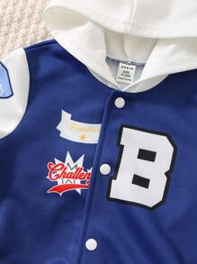 SHEIN 2 Stücke/Set Baby Mädchen/Jungen Kontrast Farbiges Hoodie Jacke mit Buchstaben Muster und Jogginghose Set