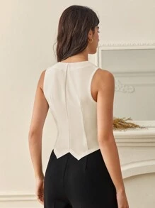 SHEIN Tall 秋冬女式V领单扣无袖西装外套 - 杏色 - 查看 2