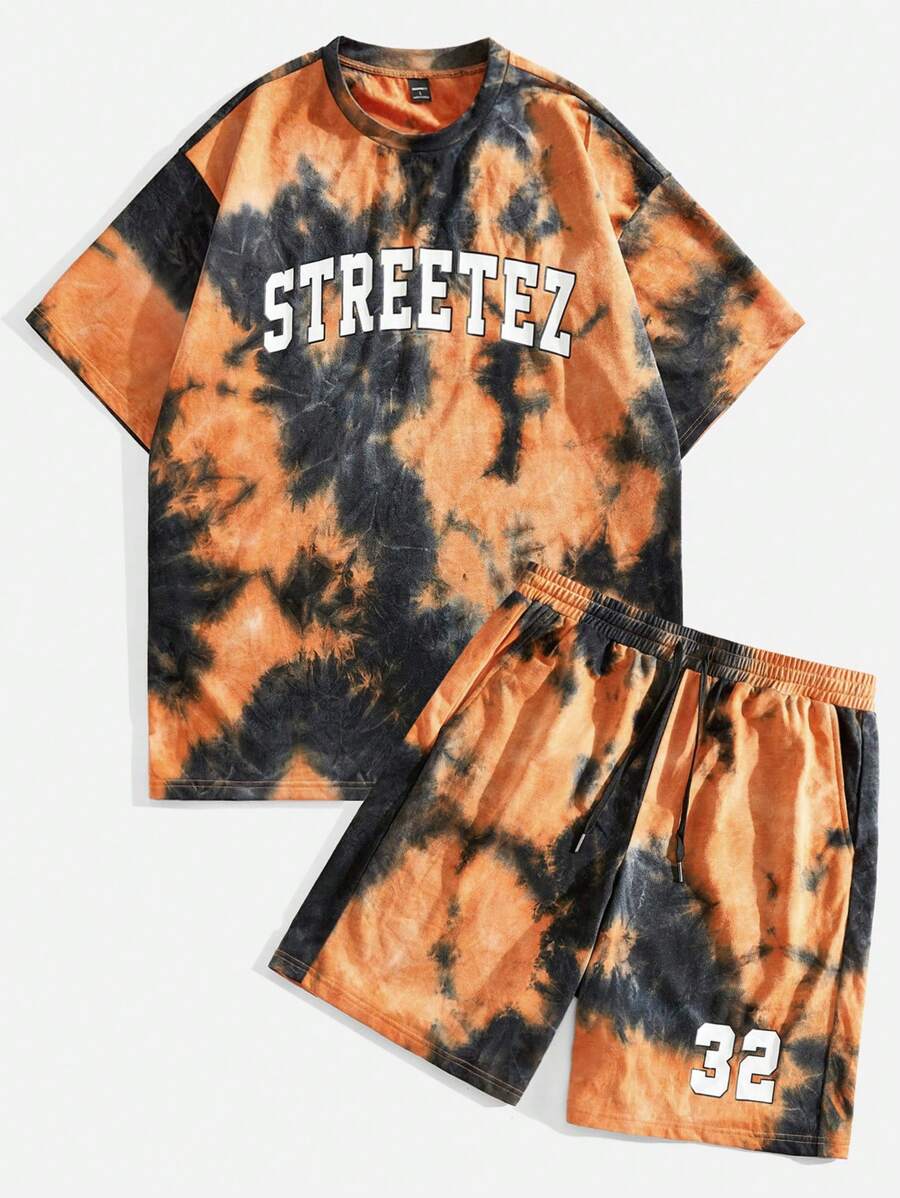 Manfinity NXTstreet Men's Tie Dye Loose Knit Short Sleeve T-Shirt Set - Orange - View 1
