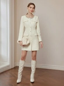 MOTF PREMIUM FLAP DETAIL SINGLE BREASTED PLACKET DRESS - White - View 12