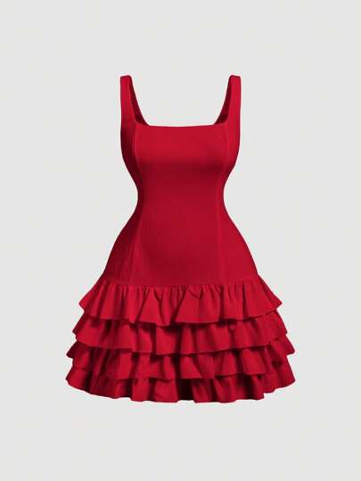 SHEIN MOD 大码可爱蛋糕荷叶边无袖短裙