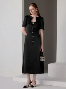 SHEIN Belle Solid Tube Formal Dress - Black - View 5