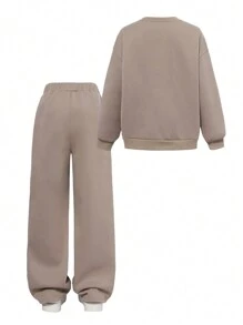 SHEIN Girlism 2pcs/Set Tween Girls' Oversized Casual Letter Print Long Sleeve Crew Neck Sweatshirt And Sweatpants Set