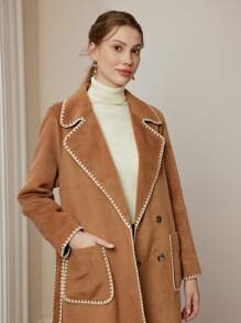 MOTF PREMIUM ÁO KHOÁC CỔ VẢI TƯƠNG PHẢN CÓ VẢI TÚI CÓ THẮT LƯNG - Lạc đà - Xem 8