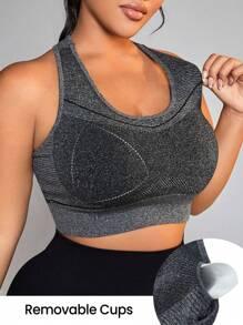 SHEIN Sports 中等支撐度無縫運動內衣 - 灰色 - 查看 3