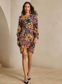 Anewsta Sukienka z długim rękawem i haftem z cekinów dla kobiet, jesień/zima