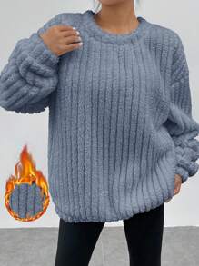 Muchica 春季连衣裙纯色落肩泰迪熊运动衫 - 霧霾藍 - 查看 3