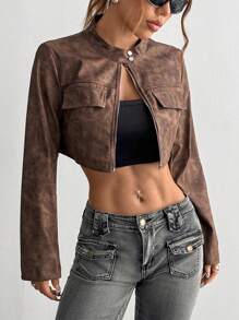 StreetHx Vintage Autumn Zip-Up Short Jacket Fall Winter Cloth For Women