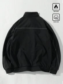 Manfinity Homme 男士纯色拉链保暖长袖夹克，秋冬 - 黑色 - 查看 2