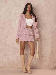 Zolique 2pcs/Set Sweet Furry Hooded Jacket & Skirt Winter Pink Women Snow Teddy Sets,Christmas 2pcs/Set Fall Cloth For Women