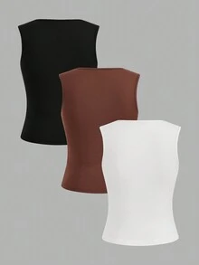 SHEIN LUNE 3pcs Women Casual Tank Tops, Summer Basic Top