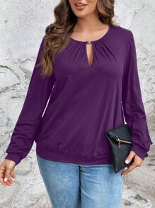 EMERY ROSE Plus Size Casual Crew Neck Long Sleeve Sweatshirt, Fall Winter Autumn - Purple - View 4