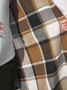 SHEIN Chaqueta camisa a cuadros con mangas largas y botones para maternidad, ropa de mujer para otoño e invierno - Marrón - Ver 7