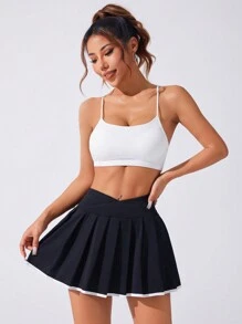 CourtClass Women's Asymmetrical Waistline Contrast Color Pleated Sports Skorttennis Skirt