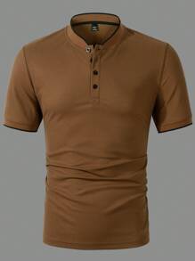 Manfinity Homme Camiseta polo de manga corta y cuello a rayas casual de verano para hombre - Marrón - Ver 5