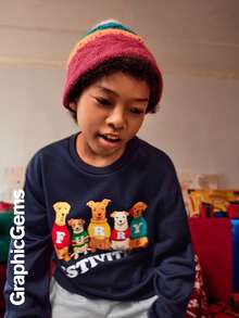 2pcs/Set Tween Boys Christmas Dog Sweatshirt Hooded Sweatshirt And Wide-Leg Sweatpants Set, Adjustable Hem