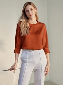 MOTF PREMIUM BLUSA CON MANGA TIPO MURCIÉLAGO, ESCOTE TRASERO DE OJO DE CERRADURA