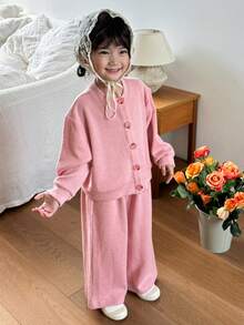 DAZY 2 件套年轻女孩秋季纯色服装 - 粉色 - 查看 2