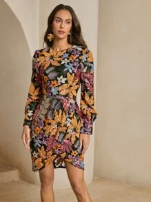 Anewsta Sukienka z długim rękawem i haftem z cekinów dla kobiet, jesień/zima