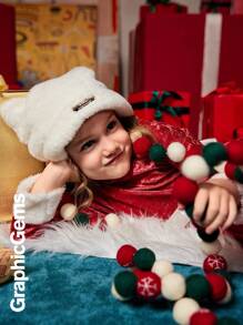 年轻女孩天鹅绒渐变色雪花蝴蝶结装饰圆领长袖圣诞连衣裙