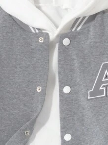 SHEIN Vacaura 2-Pack Boys' College Casual Contrast Color Letter Chapter Baseball Jacket With Sweatpants Suitable For Casual School Outings, Easy To Match Clothes, Suitable For Autumn And Winter, Back To School - Grey - View 4