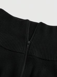 ROMWE 休闲简约百搭露肩翻领拉链针织开衫 - 黑色 - 查看 3