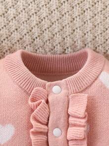 Mono de punto con volantes y diseño de corazón, mono de punto elegante y sencillo para bebés niñas - Rosa vieja - Ver 4