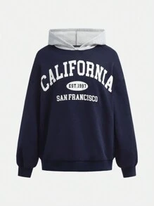 SHEIN 2 件套 Tween 女童宽松字母图案印花连帽衫和阔腿裤运动装