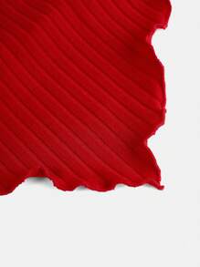 SHEIN Girlism Teen Girl Christmas Red/Date Night/Elegant Quality/Red/Bow Decor/Ribbed Knit/Cropped/Form-Fitting T-Shirt