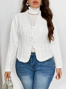 SHEIN Privé Chaqueta de cárdigan de cuello en V con textura de tela básica elegante en talla grande