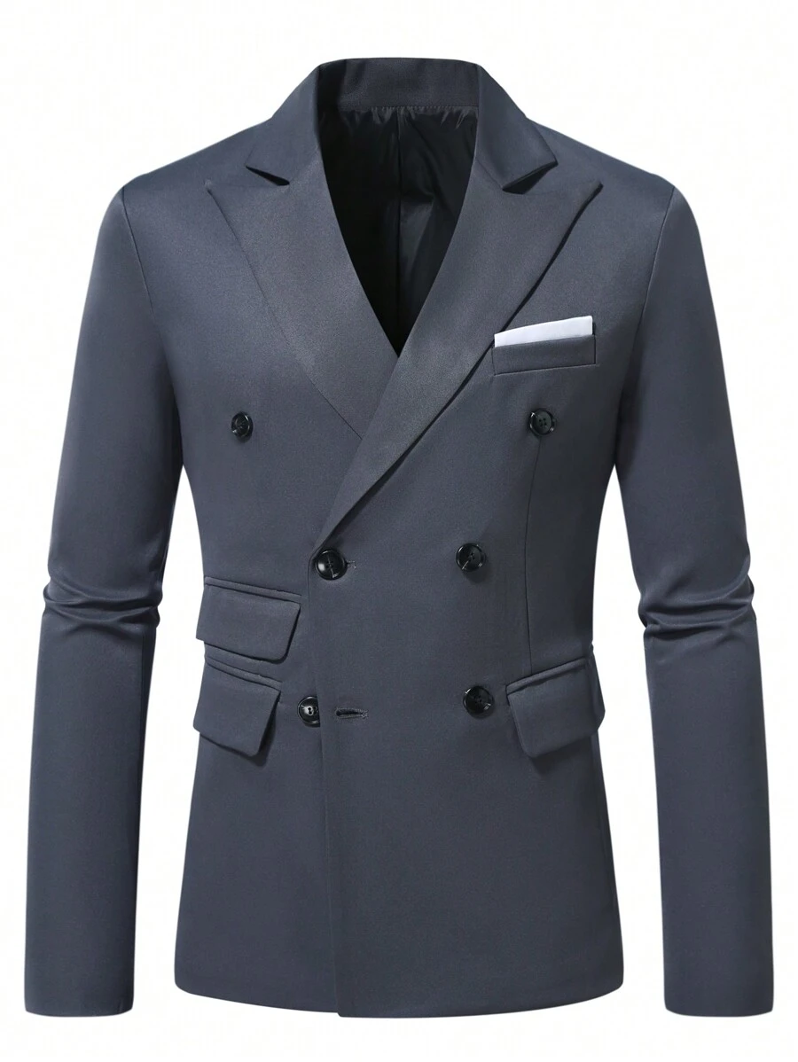 Manfinity Mode Men's Spring/Autumn Stand Collar Double-Breasted Long Sleeve Casual Business Suit Jacket,Fall Men Clothes,Men Casual Turndown Collar Blazer Jacket