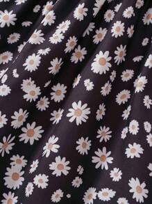 Young Girl' Cute Floral Print Ruffle Collar Lantern Sleeve Dress, Spring/Fall - Black - View 7