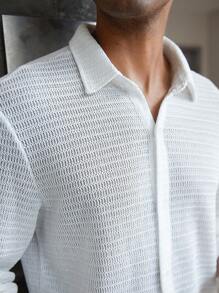 Manfinity Homme 男士白色纽扣长袖休闲衬衫，春季/秋季 - 白色 - 查看 6