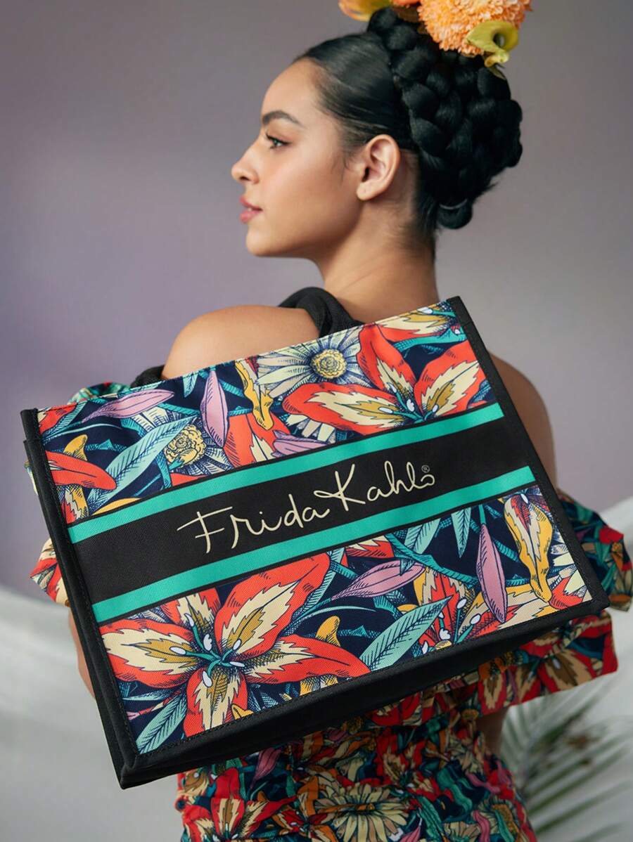 Frida Kahlo X SHEIN 花卉字母图案手提包 - 彩色 - 查看 1