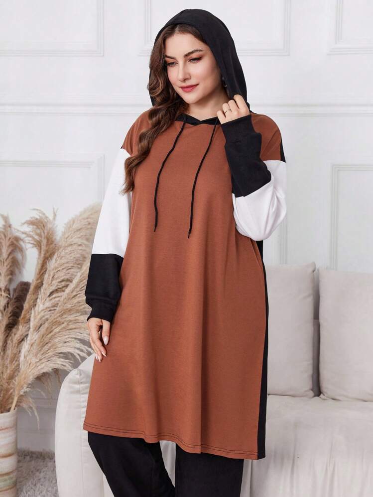 Mulvari Ensemble 2 pièces oversize, Top à capuche à manches longues et pantalon, de couleur unie avec patchwork - Multicolore - Voir 5