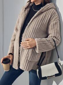 SHEIN 孕妇蓬松冬季夹克和连帽外套，适合孕妇，秋冬装