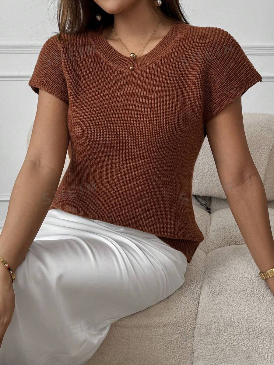 Chiquease Suéter de punto casual de cuello redondo, mangas tipo murciélago para mujer, primavera-verano