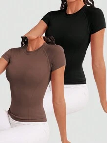 SHEIN Velisys 2 chiếc áo thun thể thao crop top hở lưng dành cho nữ tập gym - Nhiều màu - Xem 3