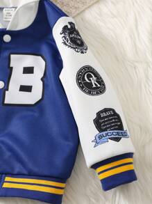 SHEIN 2 Stücke/Set Baby Mädchen/Jungen Kontrast Farbiges Hoodie Jacke mit Buchstaben Muster und Jogginghose Set