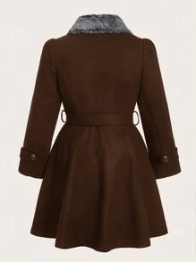 SHEIN Clasi Plus Size Casual Stand Collar Double-Breasted Woolen Coat For Autumn & Winter - Coffee Brown - View 2