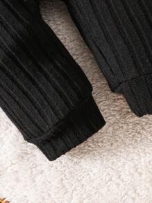 SHEIN 男婴纯色羊毛连体衣，柔软舒适休闲风格，适合秋冬季外出、户外玩耍、度假、日常生活、旅行，配有帽子 - 黑色 - 查看 4