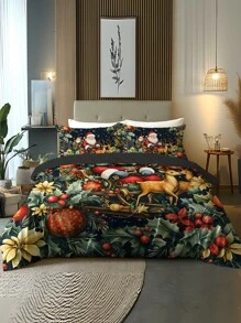 2/3件套圣诞床上用品套装，柔软舒适的超细纤维被套套装，印有圣诞树、礼物、雪花、驯鹿和圣诞老人图案，适用于卧室、客房、宿舍和酒店。 - 彩色 - 查看 7